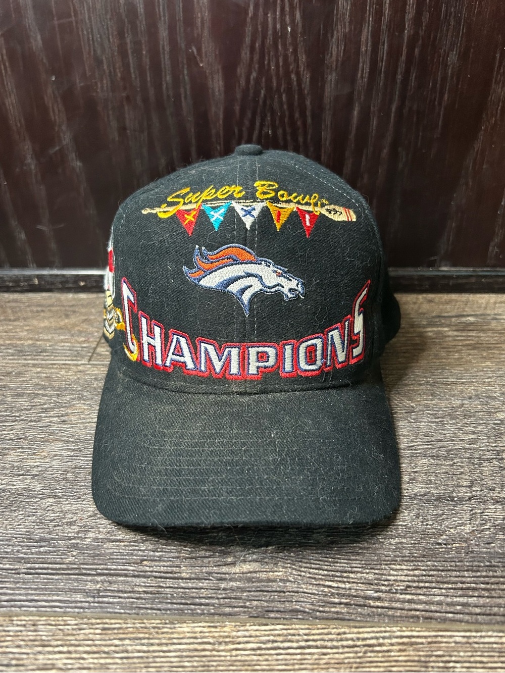 Vtg Logo Athletic NFL Super Bowl XXXII 1998 Champions Broncos Black Snapback Hat